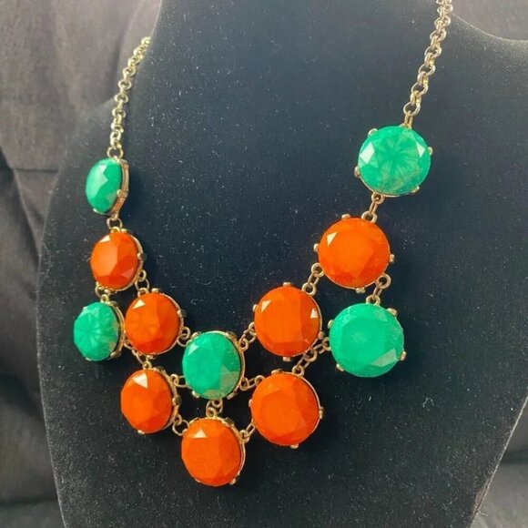 Bold Teal and Orange Statement Bib Necklace 20in Hexagonal Geometric Beads - Picture 12 of 12